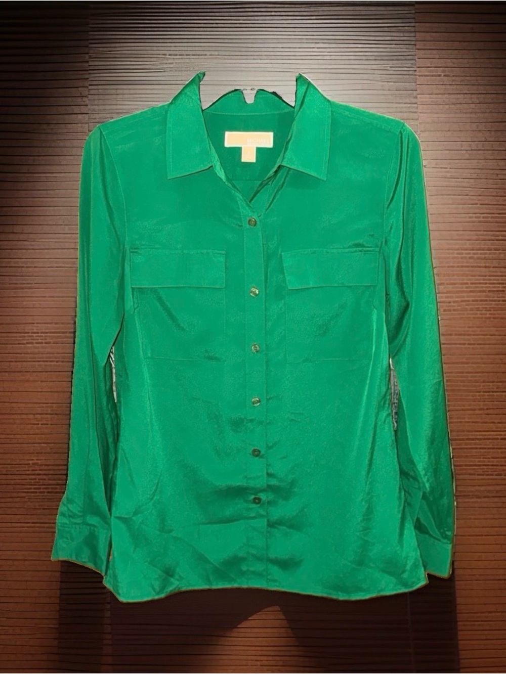 MICHAEL Michael Kors Emerald Green Silk-Look Button-Down Shirt-M-EC